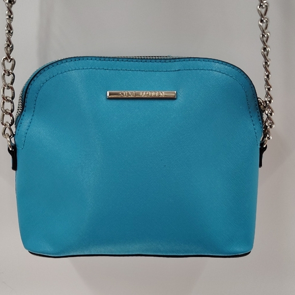 Steve Madden Teal Blue Zip Top Partial Chain Strap Crossbody Bag - Picture 1 of 9